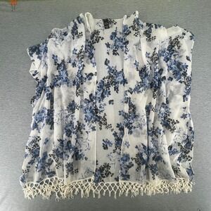 Mixit Kimono Cardigan Women One Size Blue White Floral Resortwear Cottagecore